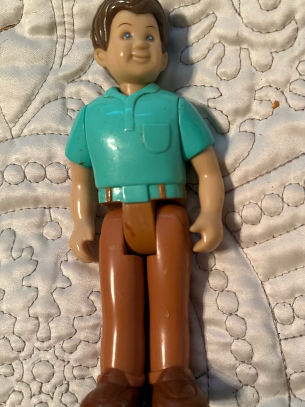 1990s Little Tikes Grand Mansion Dollhouse Dad figure wearing a turquoise-green